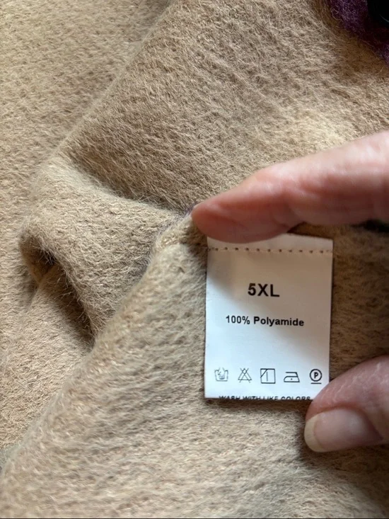 5XL-Floral Pattern V-Neck Cardigan Sweater in Beige with Pink & Green - Picture 2 of 6